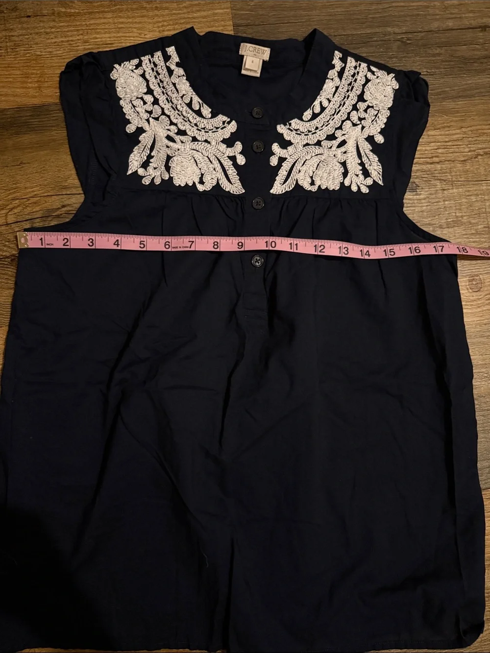 J. Crew Navy Sleeveless Top with White Embroidered Yoke